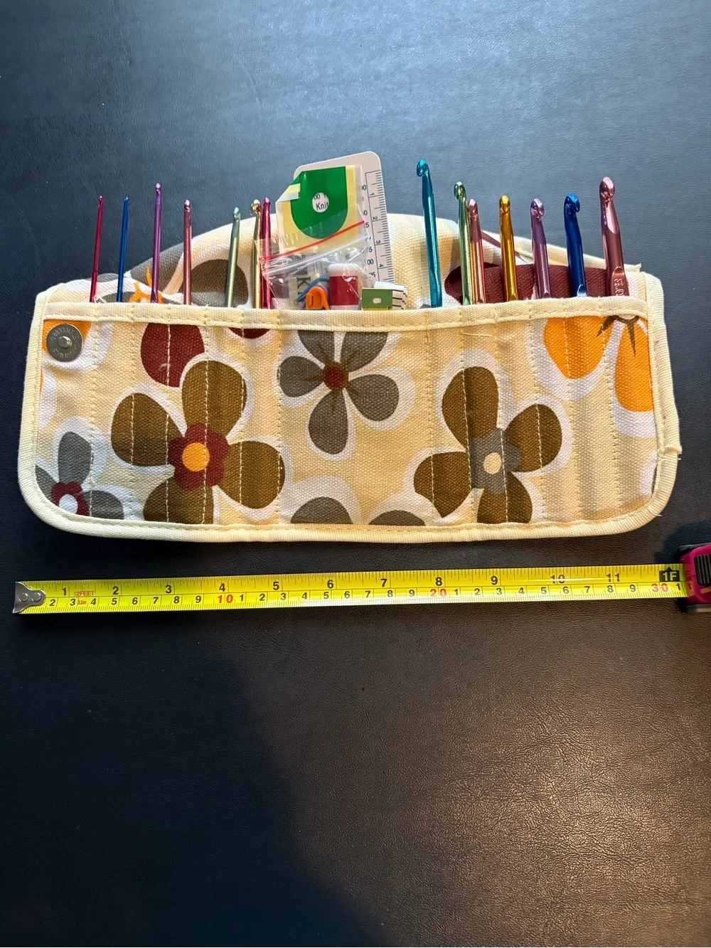 Canvas Floral Needle & Tool Organizer Pouch in Cream and Brown